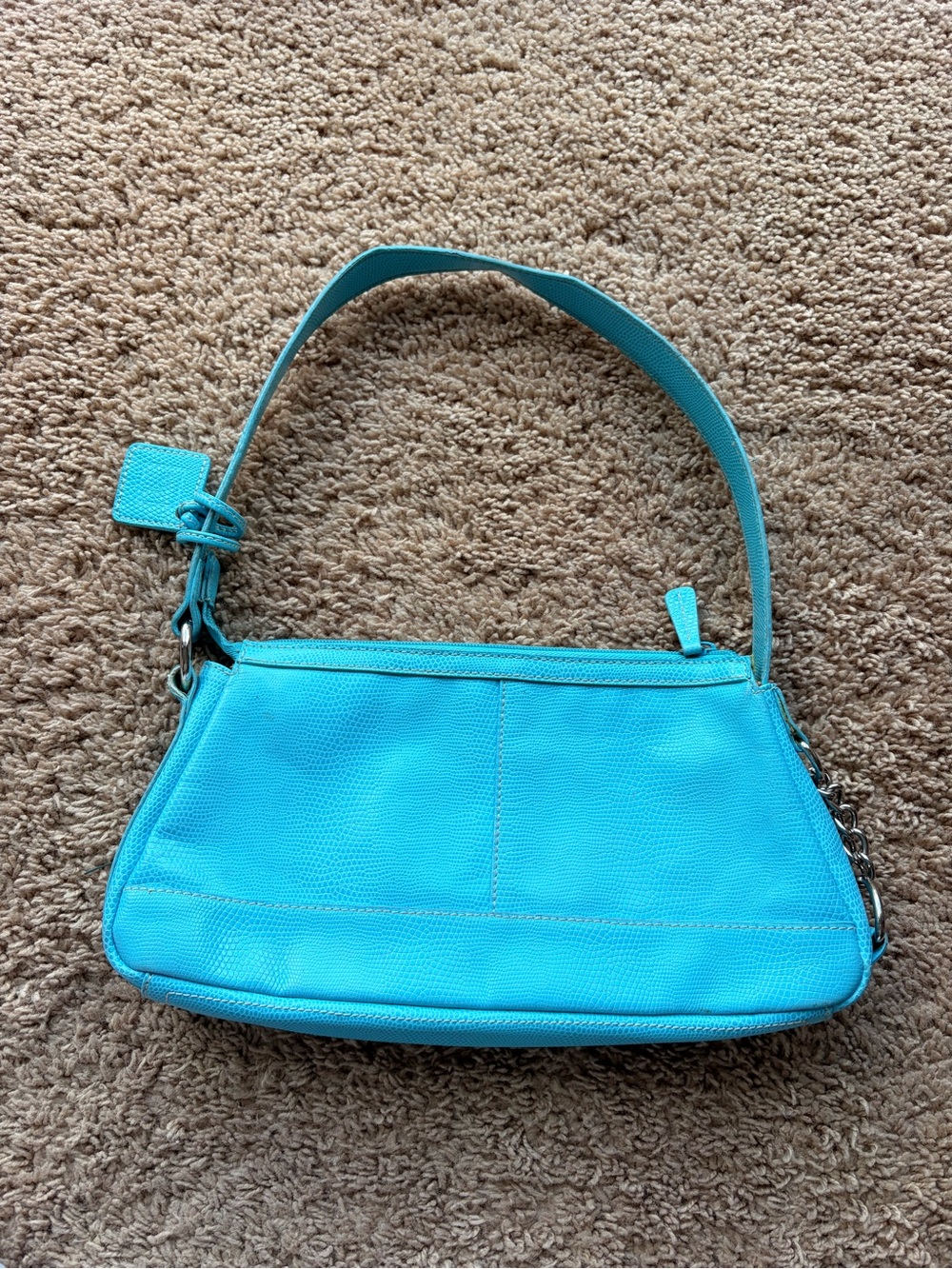 Anne Klein Turquoise Leather Shoulder Bag with Wide Strap